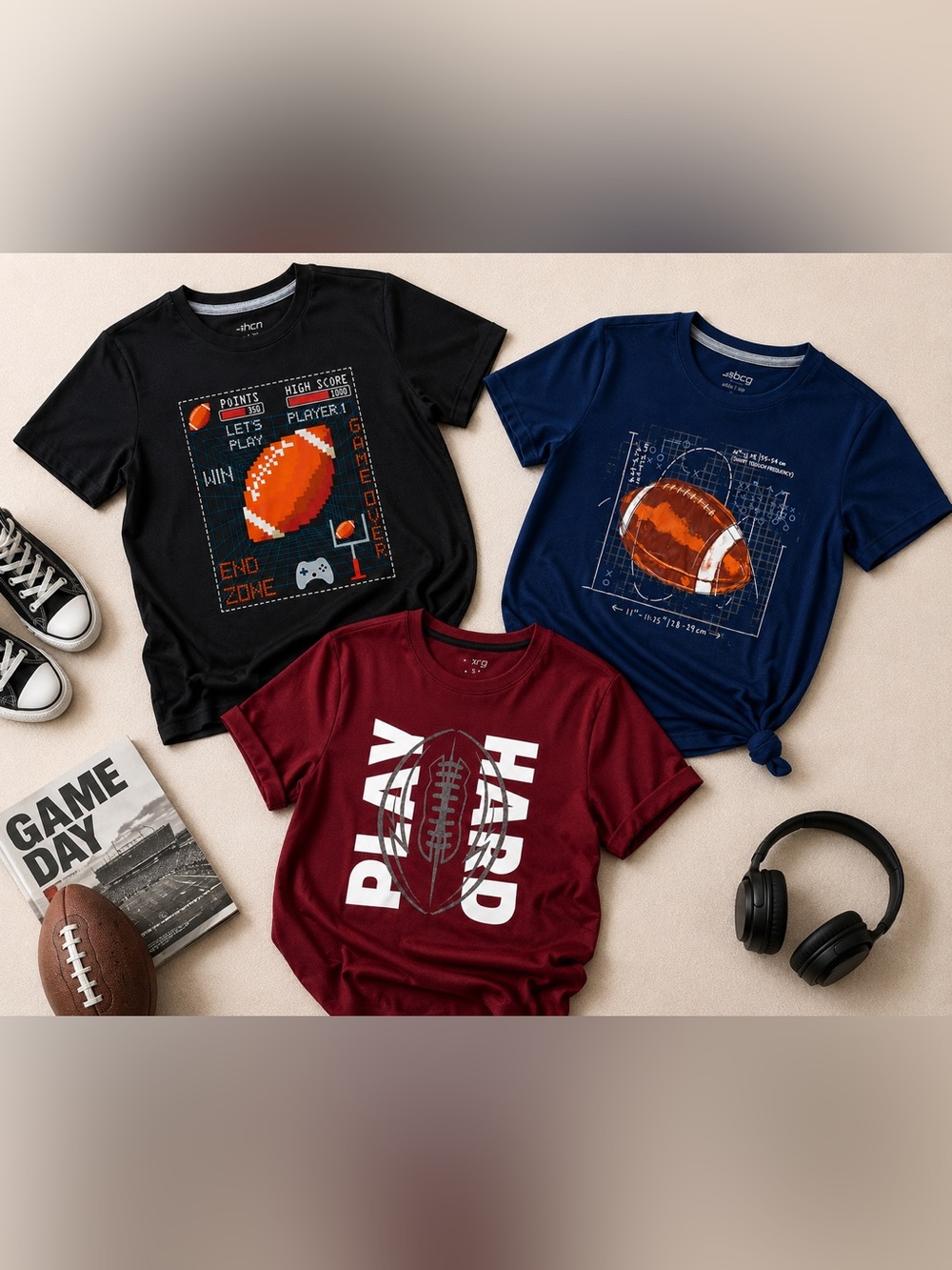 Football Graphic Tee 3pcs size 12-14 Youth
